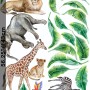 Kids Watercolor Safari Animals with Banana Leaves Wall Decal Sticker