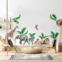 Kids Watercolor Safari Animals with Banana Leaves Wall Decal Sticker