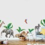 Kids Watercolor Safari Animals with Banana Leaves Wall Decal Sticker