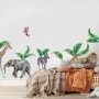 Kids Watercolor Safari Animals with Banana Leaves Wall Decal Sticker