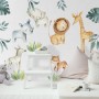 Kids Watercolor Safari Animals with Tropical Leaves Wall Decal Sticker