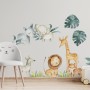 Kids Watercolor Safari Animals with Tropical Leaves Wall Decal Sticker