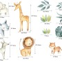 Kids Watercolor Safari Animals with Tropical Leaves Wall Decal Sticker