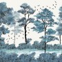 Monochrome Watercolor Big Trees Wallpaper Mural