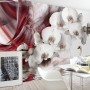 Swan and White Orchid with Red Smoke Pattern Wallpaper Mural