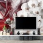 Swan and White Orchid with Red Smoke Pattern Wallpaper Mural