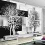 Black White Tree with Abstract Cube Wallpaper Mural