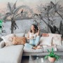 Colorful Parrot and Cute Monkey with Soft Forest Wallpaper Mural