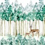 Watercolor Green Forest with Elk Wallpaper Mural