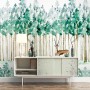 Watercolor Green Forest with Elk Wallpaper Mural