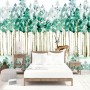 Watercolor Green Forest with Elk Wallpaper Mural