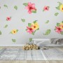 Pink Yellow Mirabilis Floral and Tropical Green Leaf Wall Decal Sticker