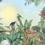 Leopard and Colorful Parrot in the Tropical Forest Wallpaper Mural