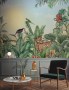 Leopard and Colorful Parrot in the Tropical Forest Wallpaper Mural