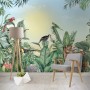 Leopard and Colorful Parrot in the Tropical Forest Wallpaper Mural