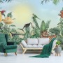 Leopard and Colorful Parrot in the Tropical Forest Wallpaper Mural