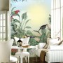 Leopard and Colorful Parrot in the Tropical Forest Wallpaper Mural