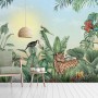 Leopard and Colorful Parrot in the Tropical Forest Wallpaper Mural