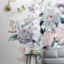 Soft Victorian Floral and Yellow Butterfly Wallpaper Mural