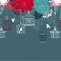 Cage Birds and Colorful Flowers Wallpaper Mural