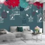 Cage Birds and Colorful Flowers Wallpaper Mural