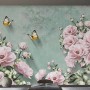 Vintage Pink Floral and Yellow Butterfly Wallpaper Mural