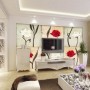 Vintage Red White Floral Wallpaper Mural