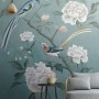 Vintage Peony Floral and Swallow Wallpaper Mural