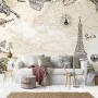 Vintage Map with Eiffel Tower Statue of Liberty Wallpaper Mural