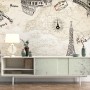 Vintage Map with Eiffel Tower Statue of Liberty Wallpaper Mural