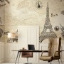 Vintage Map with Eiffel Tower Statue of Liberty Wallpaper Mural