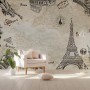 Vintage Map with Eiffel Tower Statue of Liberty Wallpaper Mural