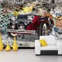 Vintage Car with Graffiti Brick Wallpaper Mural