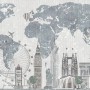 Vintage World Map with Old Hot Air Balloon Wallpaper Mural