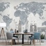 Vintage World Map with Old Hot Air Balloon Wallpaper Mural