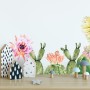 Watercolor Pink Yellow Cactus Florals Wall Decal Sticker