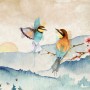 Watercolor Winter Landscape and Colorful Bird Wallpaper Mural