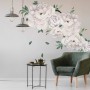 White Peony Floral with Green Leaves Wall Decal Sticker