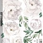 White Peony Floral with Green Leaves Wall Decal Sticker