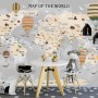 Kids World Map with Vintage Hot Air Balloon Wallpaper Mural