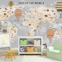 Kids World Map with Vintage Hot Air Balloon Wallpaper Mural