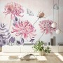 Retro Watercolor Pink Dandelion Flower Art Wallpaper Mural
