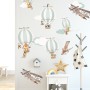 Kids Green Hot Air Balloon and Brown Aircraft with Clouds Wall Decal Sticker