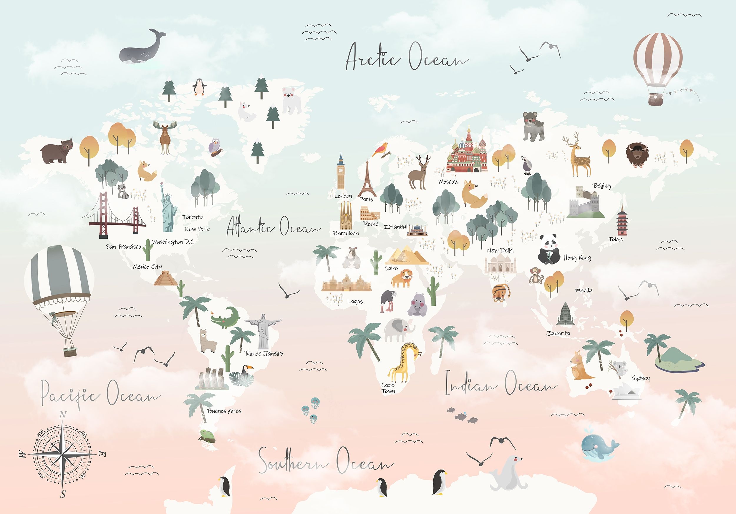 Cute World Map Mural