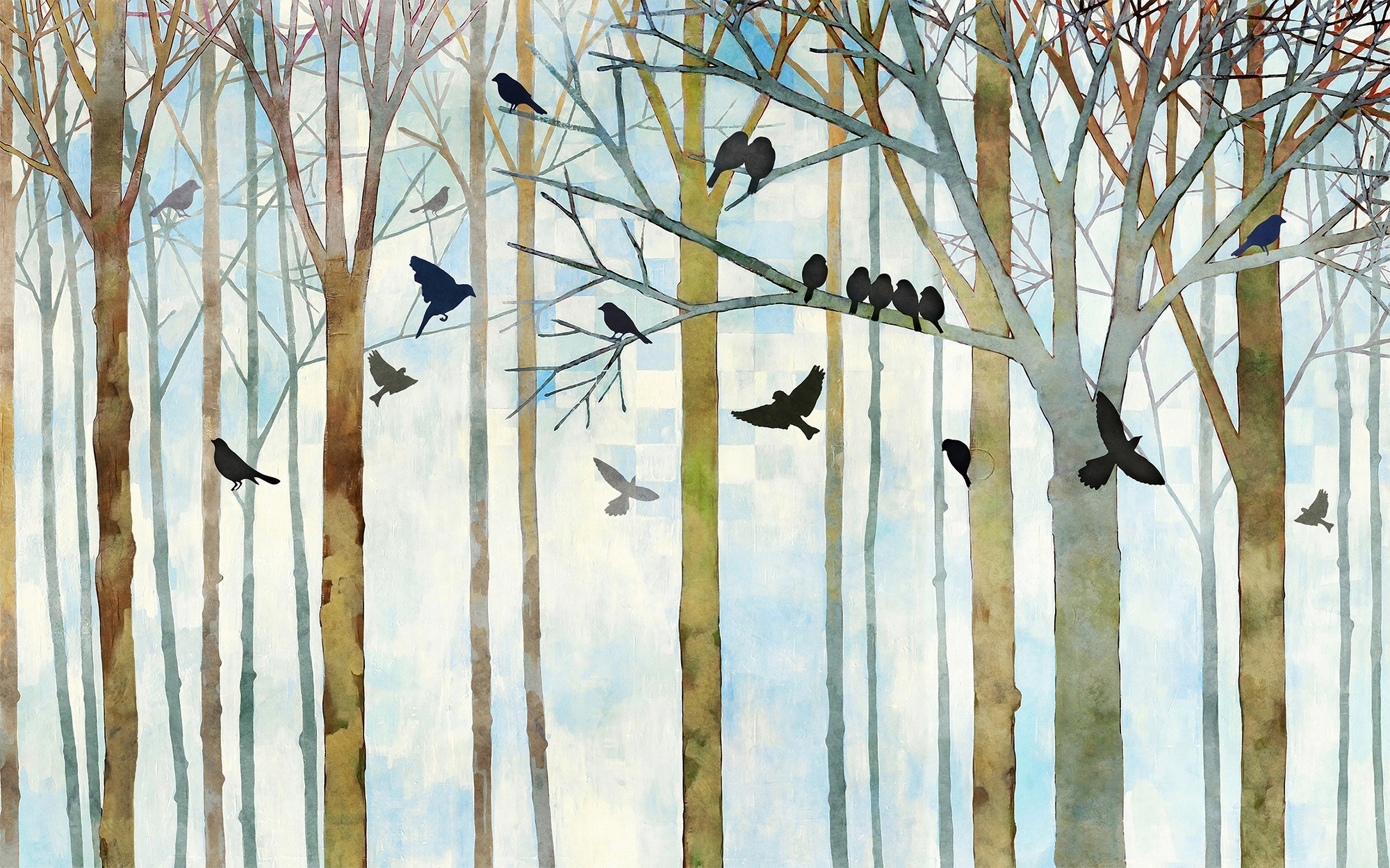 Wallpaper With Birds And Trees