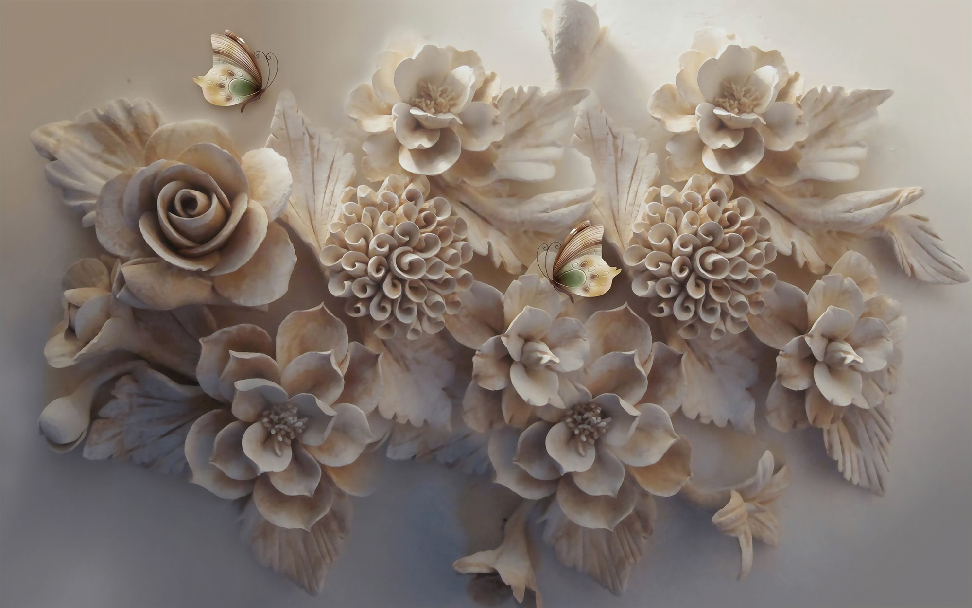 3D Look Faux Embossed Floral Wallpaper Mural • Wallmur®, image size:2000x1251