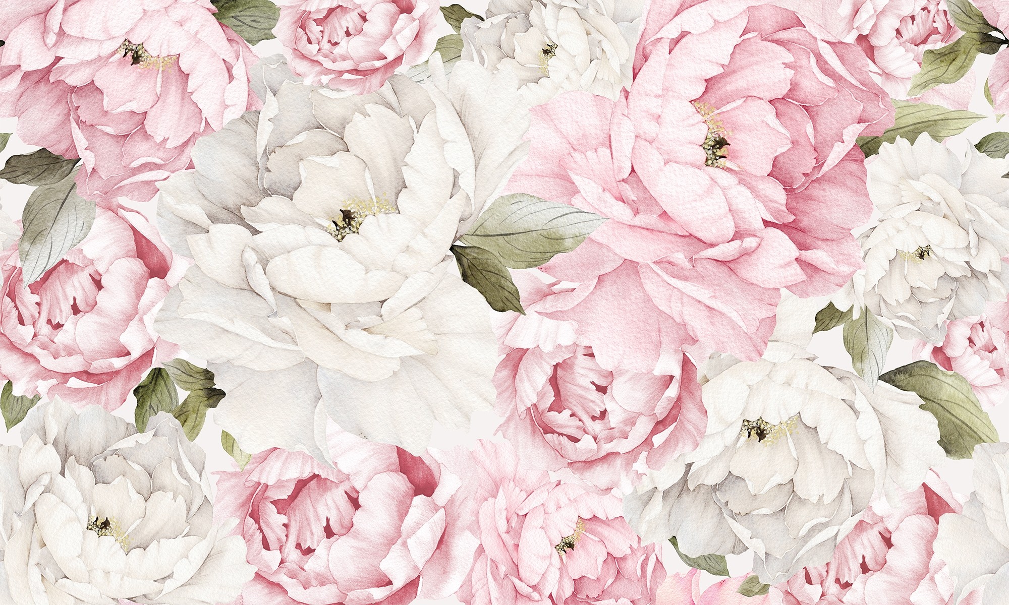 Blooming Wall Peel & Stick Wallpaper - White Pink Fresh Peony Mural, 17.7" X 9.84ft, Self-Adhesive Removable