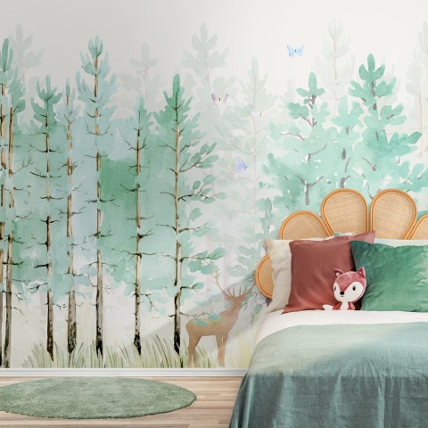 Gray Forest Wallpaper Mural, Self Adhesive Wallpaper, Tree Wallpaper, Vintage Wallpaper, Scenic Wallpaper, Peel And Stick, Wall Decor #506