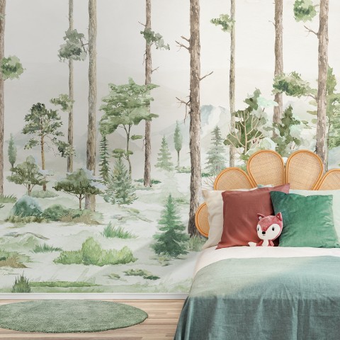 Kids Watercolor Forest Trees Wallpaper Mural • Wallmur®
