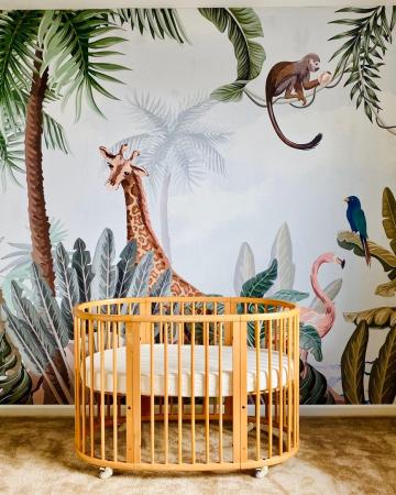 Kids Nursery Pink Flamingo and Cute Giraffe Safari Animals Wallpaper Mural